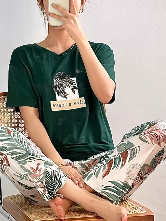 GREEN LEAVE DESIGN NIGHT DRESS IN COTTON FABRIC - M.H fashion 