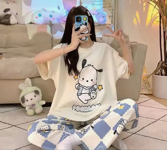 WHITE PANDA DESIGN NIGHT DRESS IN COTTON FABRIC - M.H fashion 