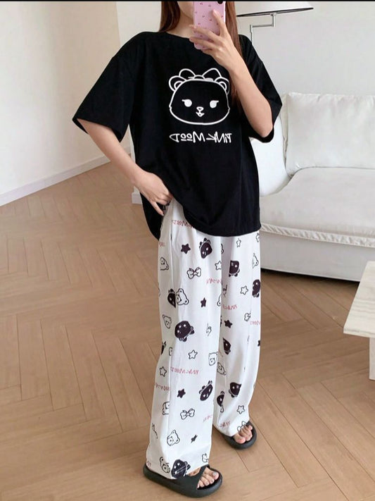BLACK SMILE DESIGN NIGHT DRESS IN COTTON FABRIC - M.H fashion 