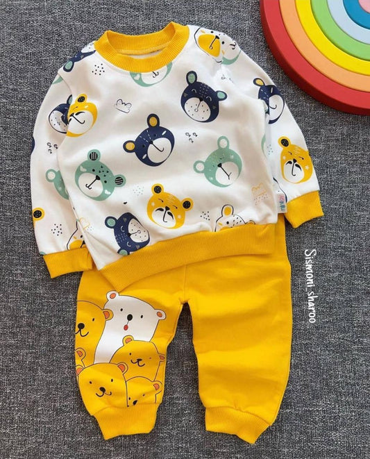 yellow pandas printed  kids suit for winter