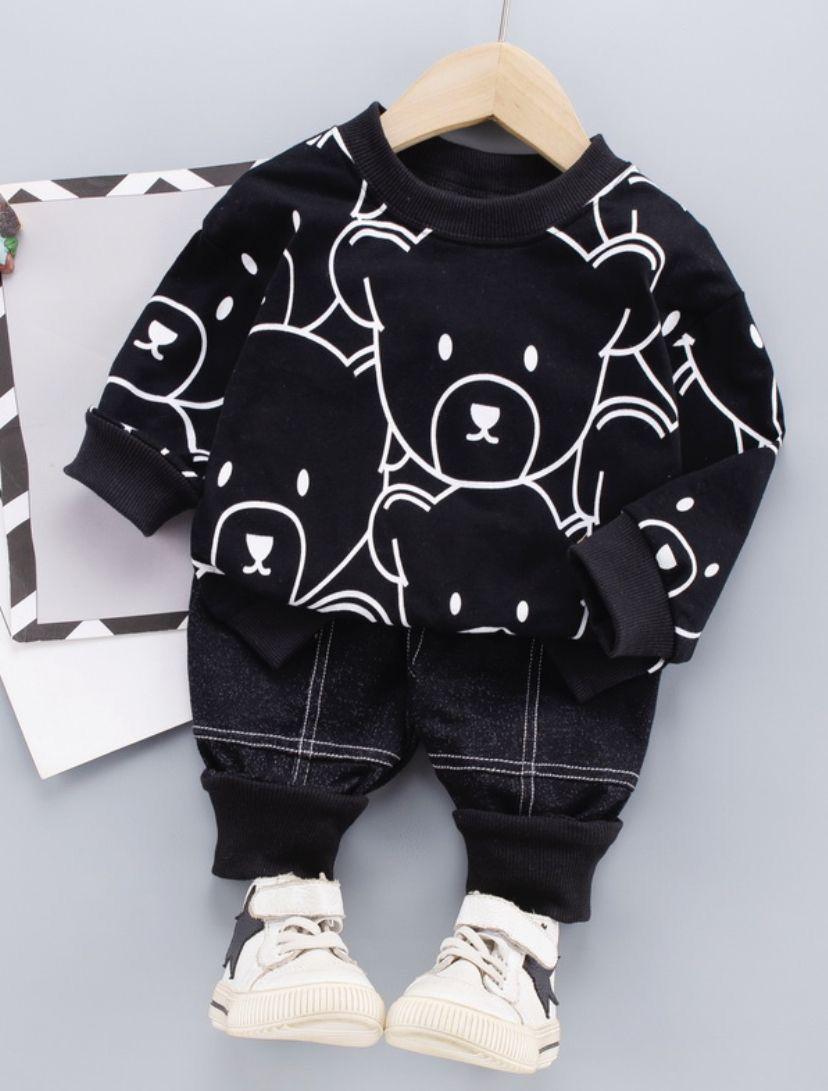 black panda check trouser printed  kids suit for winter