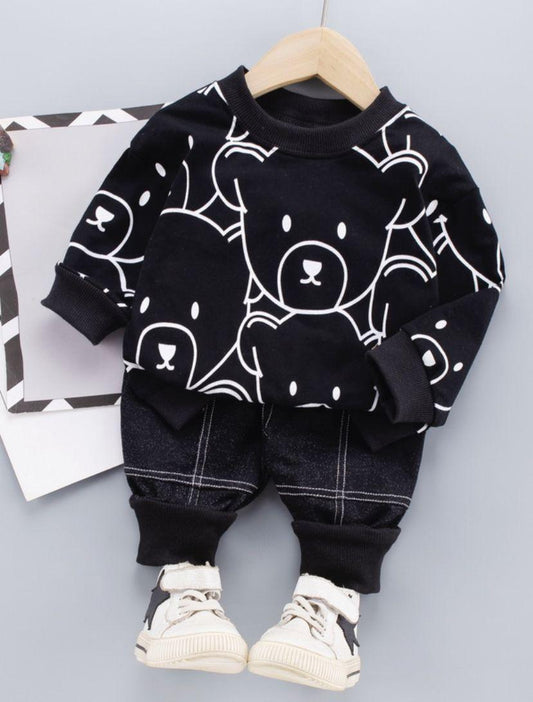 black panda check trouser printed  kids suit for winter
