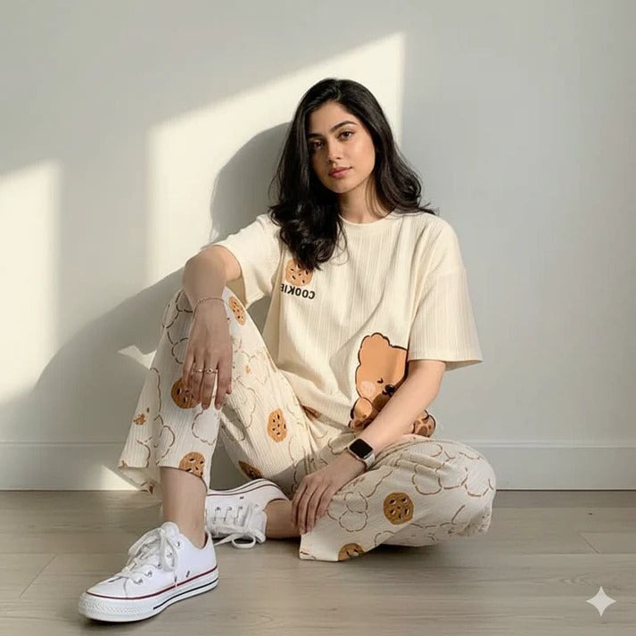 NEW BEAR DESIGN NIGHT DRESS IN COTTON FABRIC