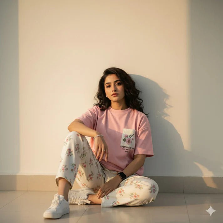 flower printed night suit in premium fabric cotton jarsy