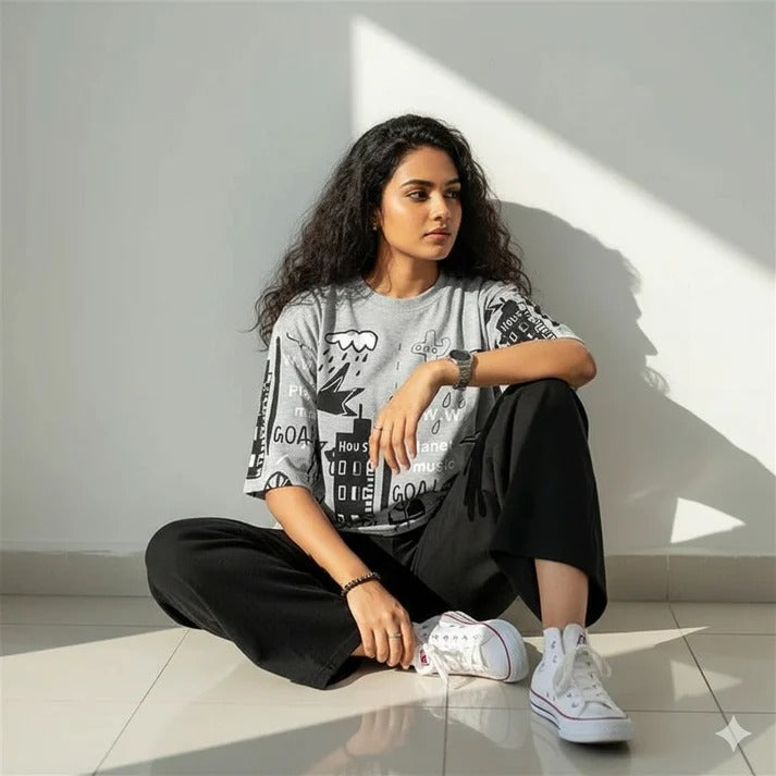 planet printed style night suit cotton jarsy fabric - M.H fashion 