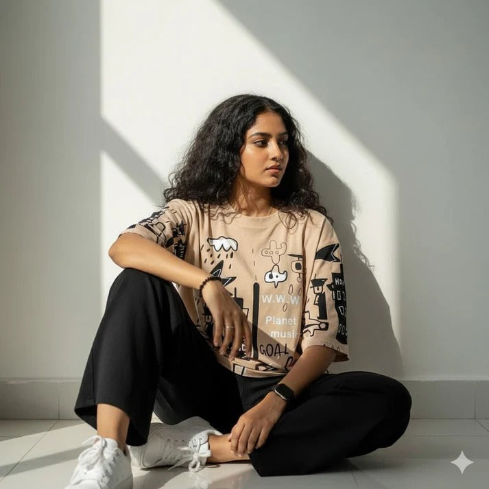 planet printed style night suit cotton jarsy fabric - M.H fashion 