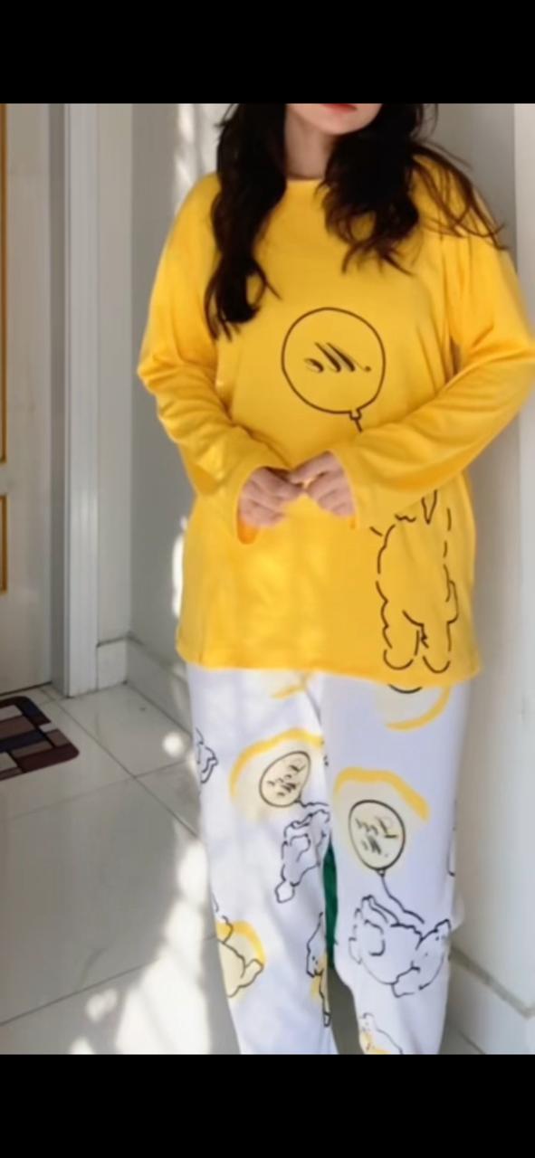 yellow love design night suit premium fabric for girls and woman - M.H fashion 