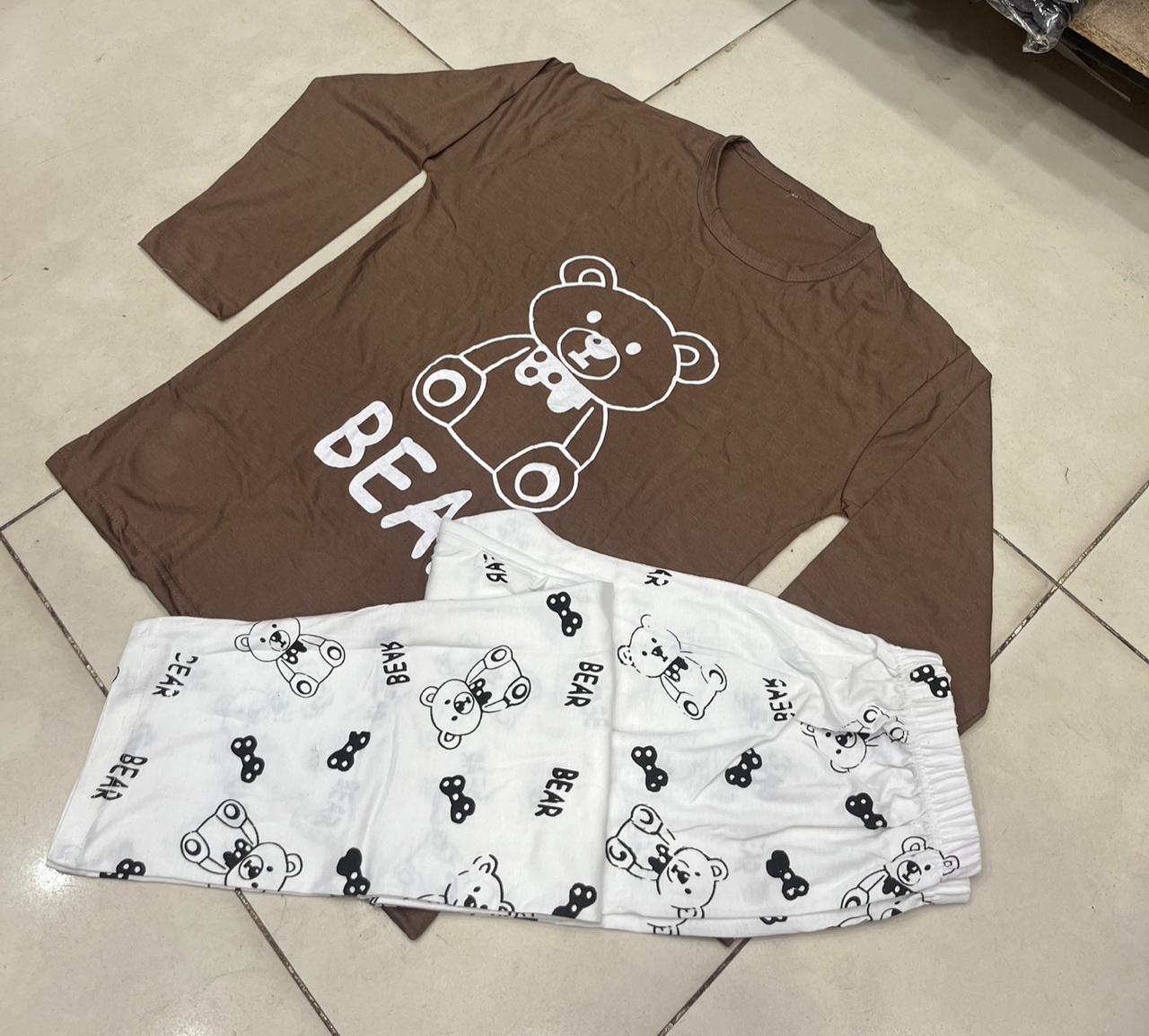 brown bear  design night suit premium fabric for girls and woman - M.H fashion 