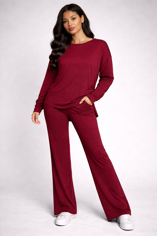 maroon plain flapper style night suit in cotton jersey for summer - M.H fashion 