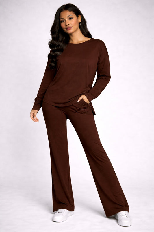brown plain flapper style night suit in cotton jersey for summer - M.H fashion 