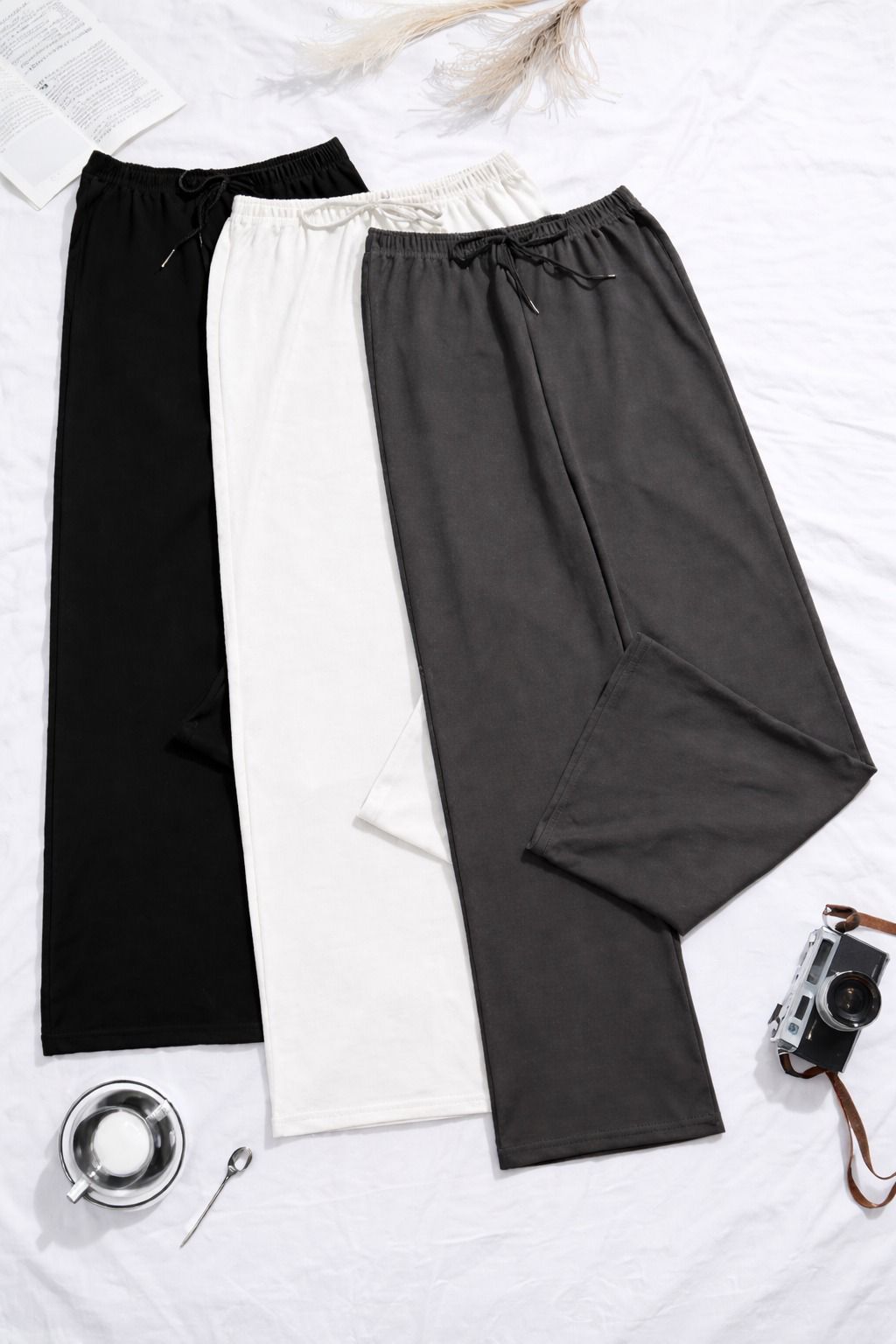 pack of 3 plain ladies trouser in soft cotton fabric - M.H fashion 