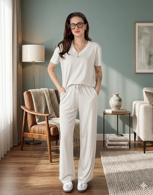 light grey v neck half sleeves  style night suit in soft cotton fabric - M.H fashion 