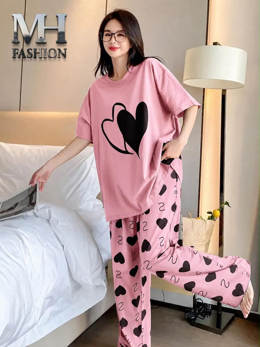 DARK GREY DOUBLE HEART DESIGN NIGHT DRESS IN COTTON FABRIC - M.H fashion 