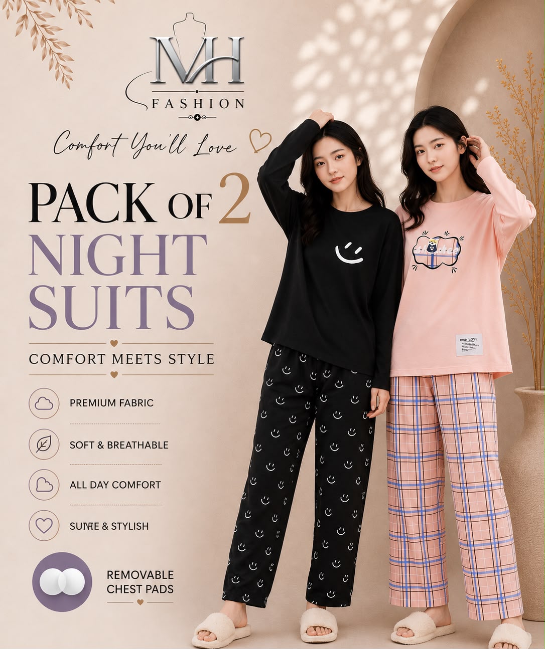 black smile and  pink sharkee  pack of two night suit