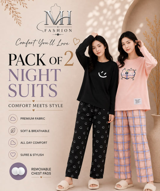 black smile and  pink sharkee  pack of two night suit