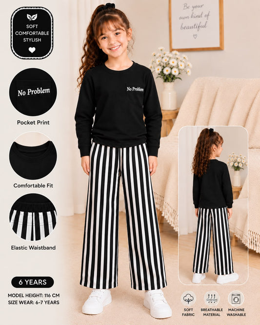 black lining printed kids summer night suits for girls