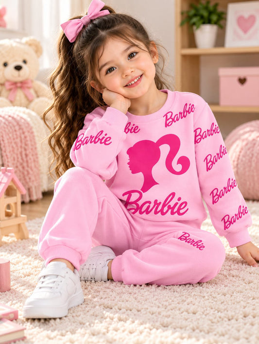 pink barbie  design printed  kids suit for winter - M.H fashion 
