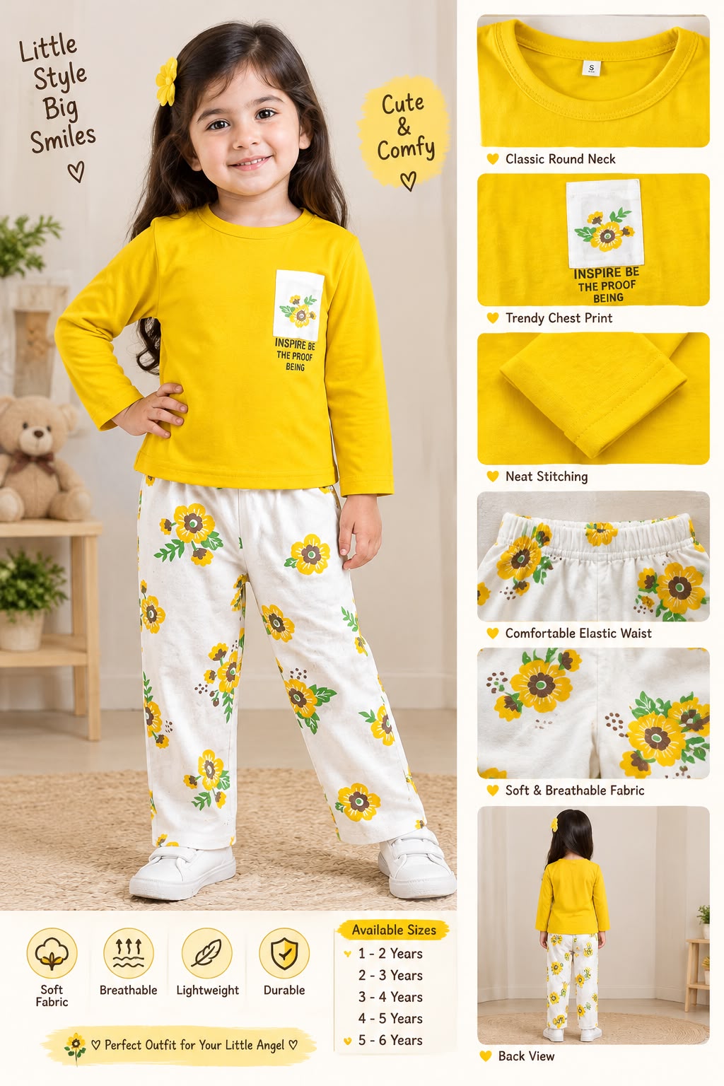 flower pocket printed kids night suits for girls - M.H fashion 