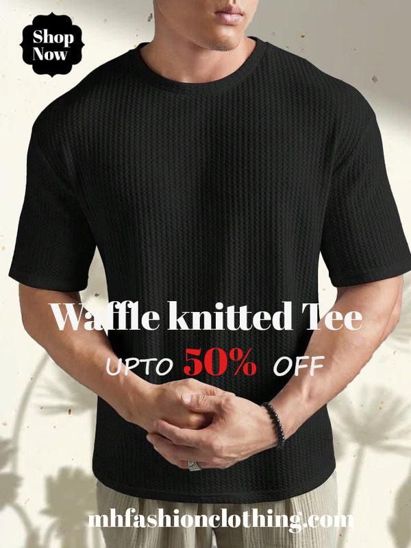 Black Oversized Waffle Knit t shirt  For Men and boys (MH 236)