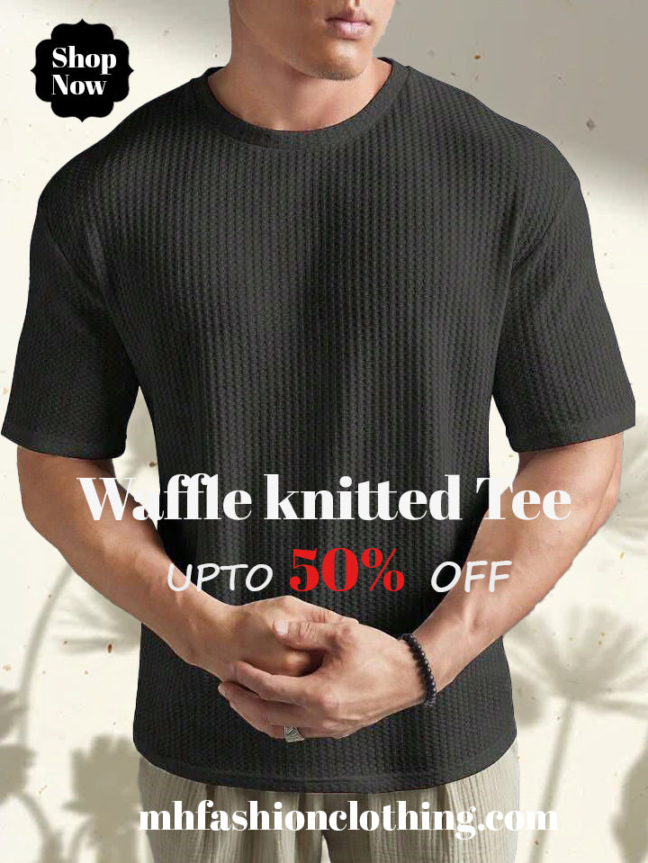 Dark grey Oversized Waffle Knit t shirt - M.H fashion 