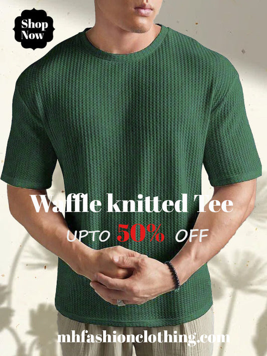 dark green Oversized Waffle Knit t shirt - M.H fashion 