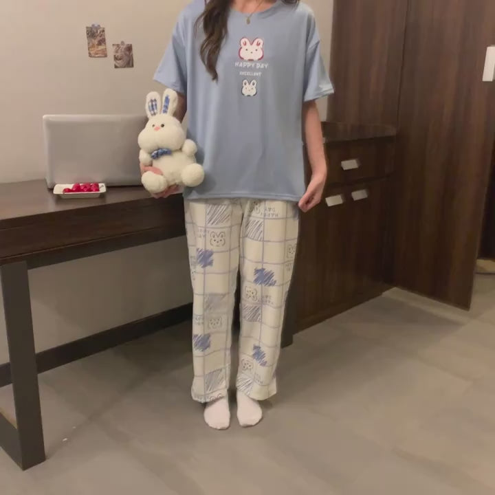 BLUE RABBIT DESIGN NIGHT DRESS IN COTTON FABRIC