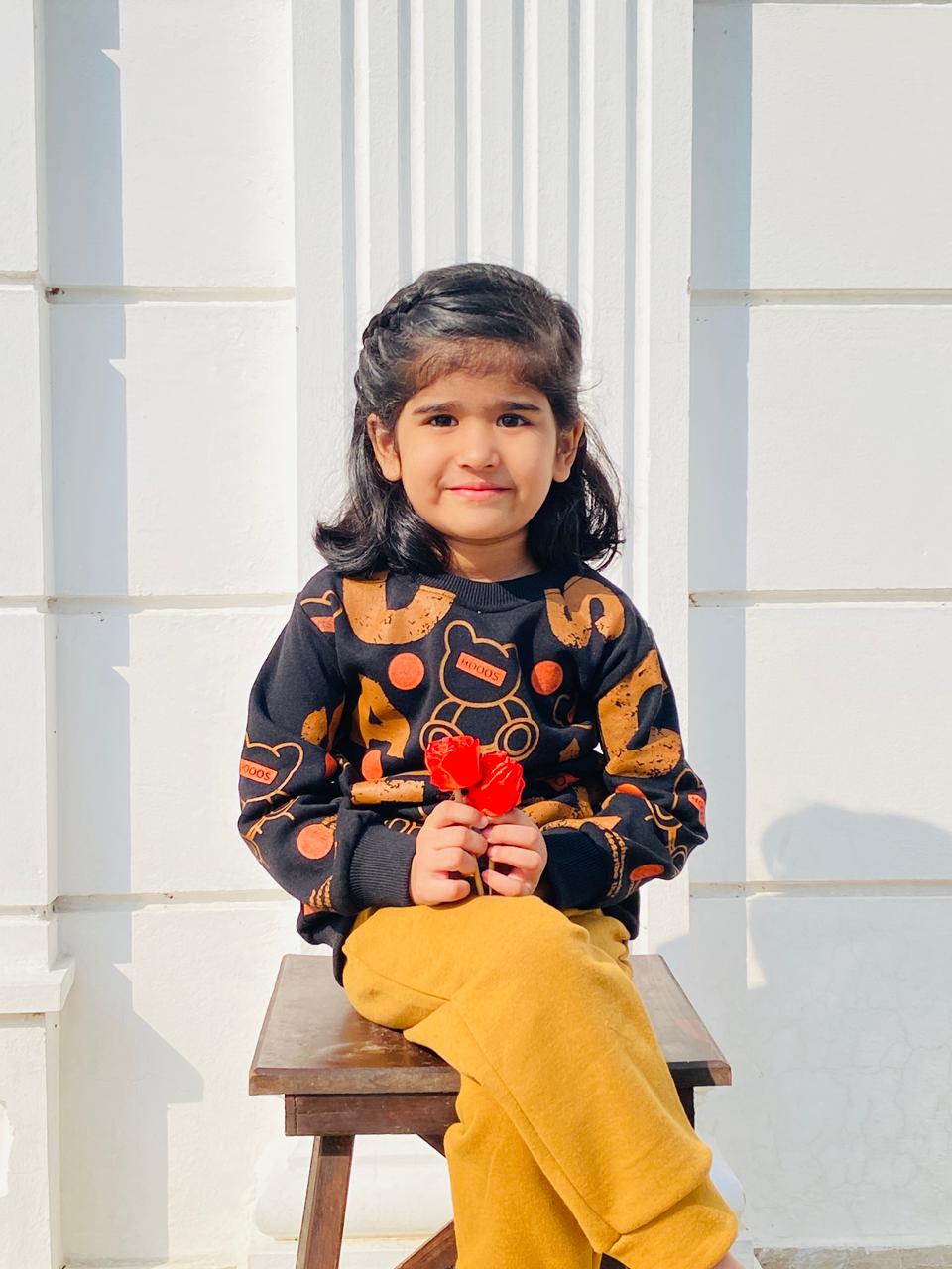 dark brown text design printed  kids suit for winter