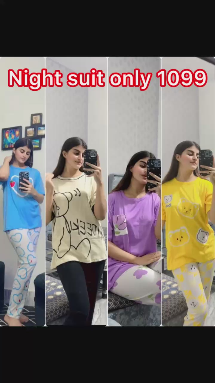 BLUE HEART DESIGN NIGHT DRESS IN COTTON FABRIC