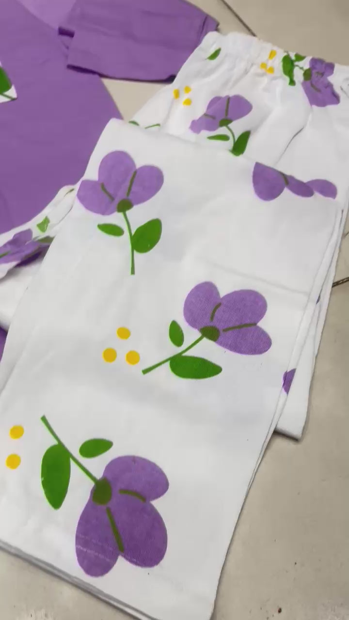 purple pocket design night suit premium fabric for girls and woman