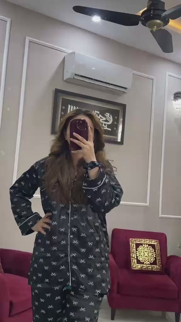 bow printed silk suit in premium fabric for girls and woman