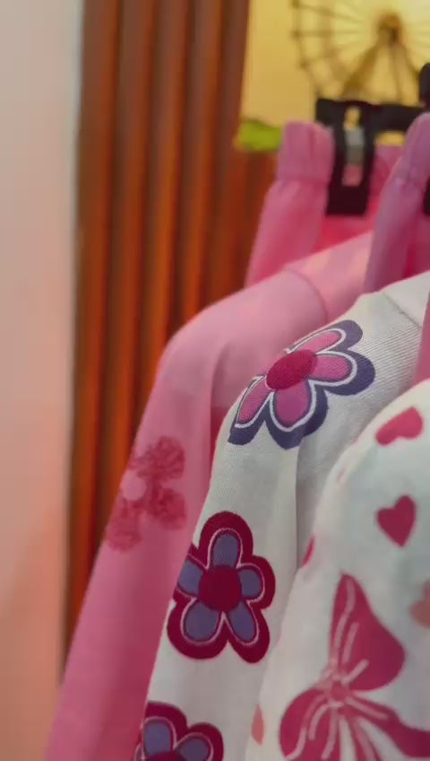 summer night suits for girls bow and  flower printed