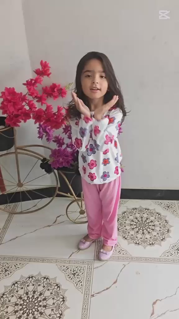 big  flower printed  kids night suits for girls