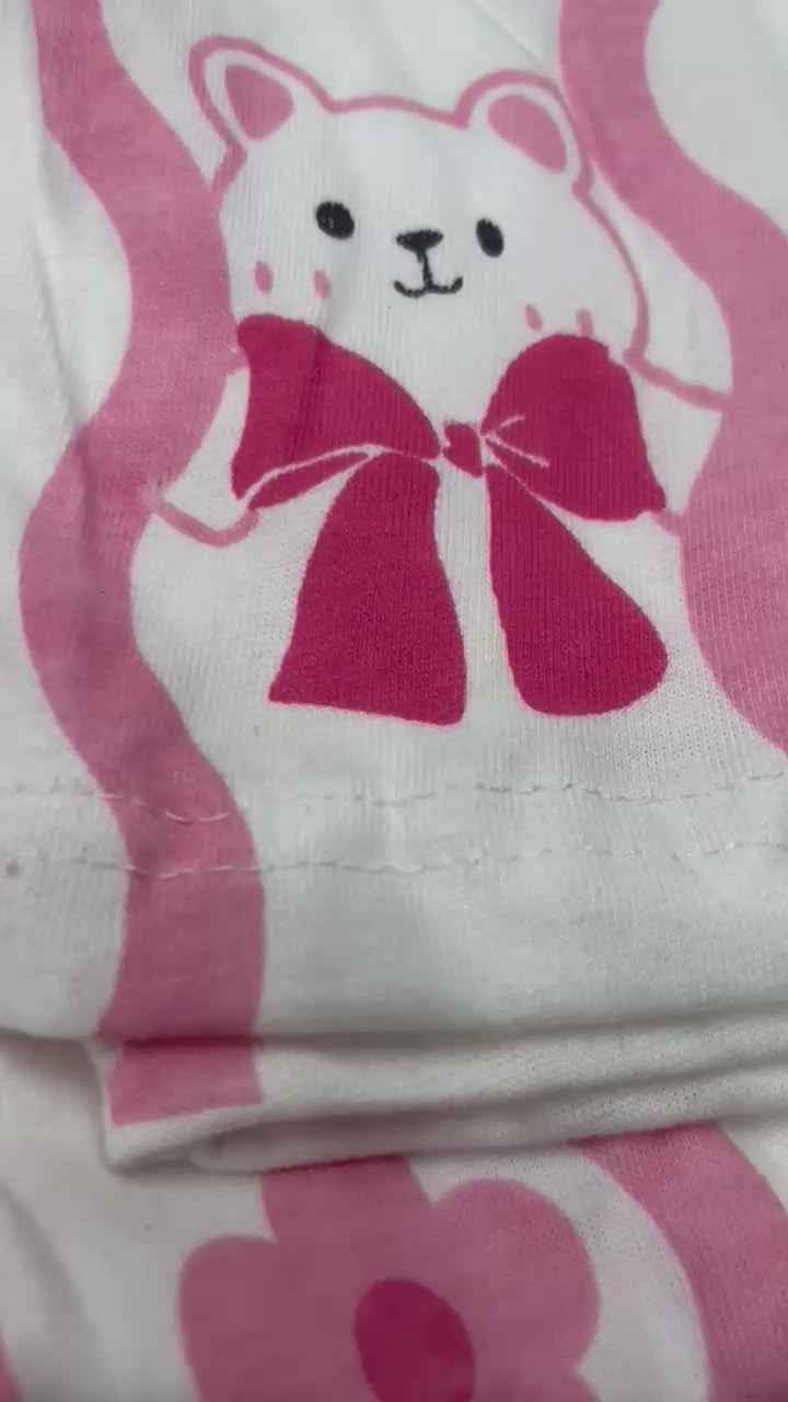 pink happy bear design night suit premium fabric for girls and woman