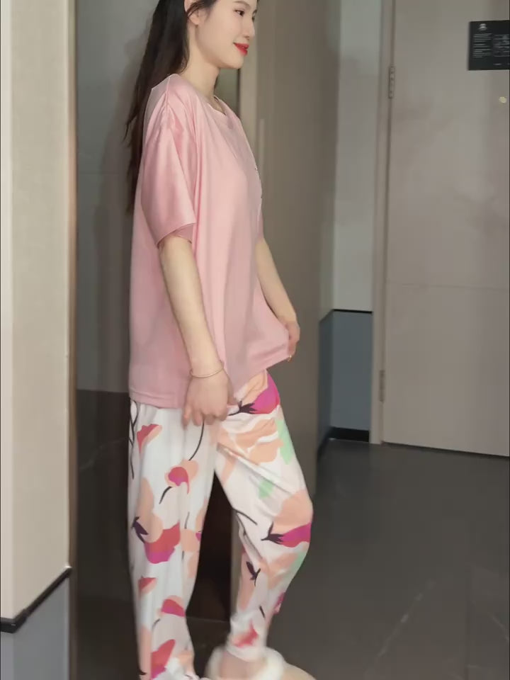 PINK WHITE FLOWER DESIGN NIGHT DRESS IN COTTON FABRIC